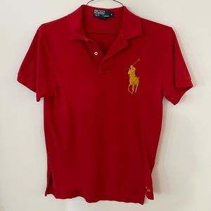 Ralph Lauren polo. Red w/gold big pony. Size small. Sharp!